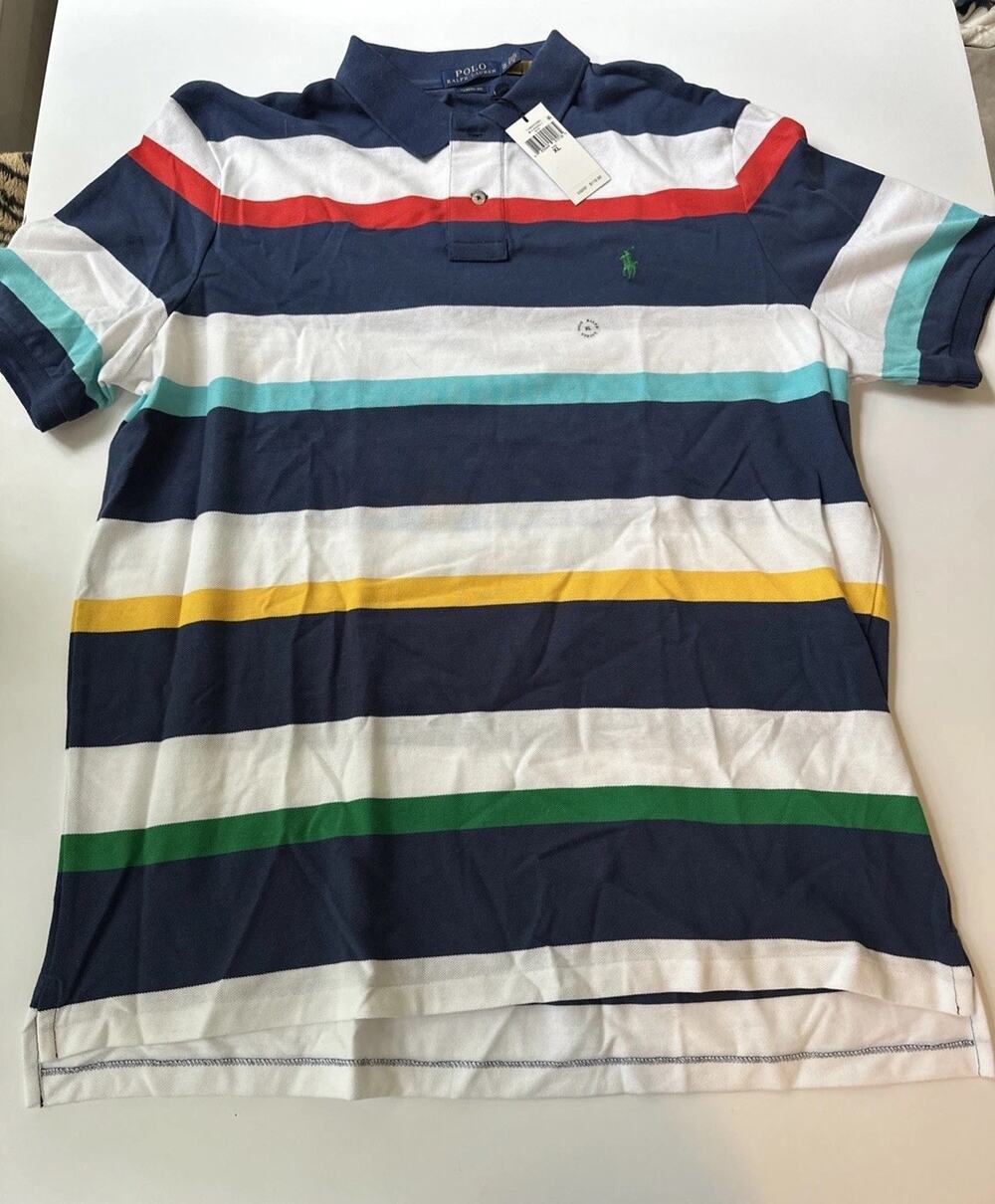 Polo Ralph Lauren Classic Fit Mesh Polo Shirt Multi Striped Men's Size XL NWT